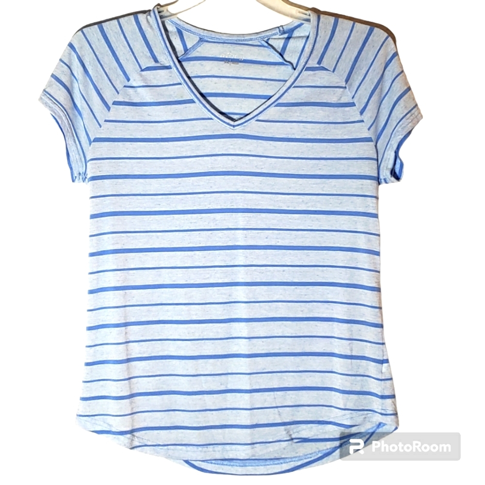 Banana Republic women's XL slub-cotton blue stripped pullover tee. 905